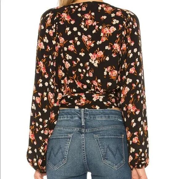 A.L.C. Carla Floral Print Wrap Top Size 2 Black Pink 100% Silk Crepe Blouse - Picture 10 of 15